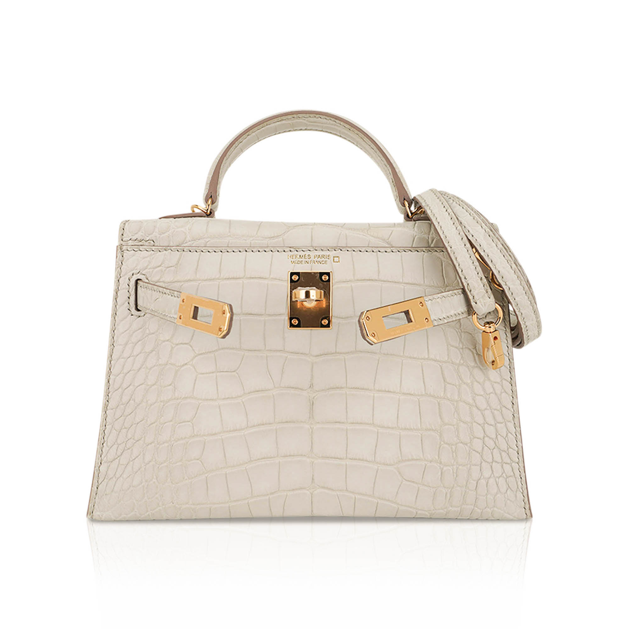 Hermès Mini Kelly 20 Sellier Beton Matte Alligator with Gold Hardware – Limited Edition Hermes Limited Edition Mini Kelly 20 Sellier Beton Matte Alligator Bag with Gold Hardware - View 3