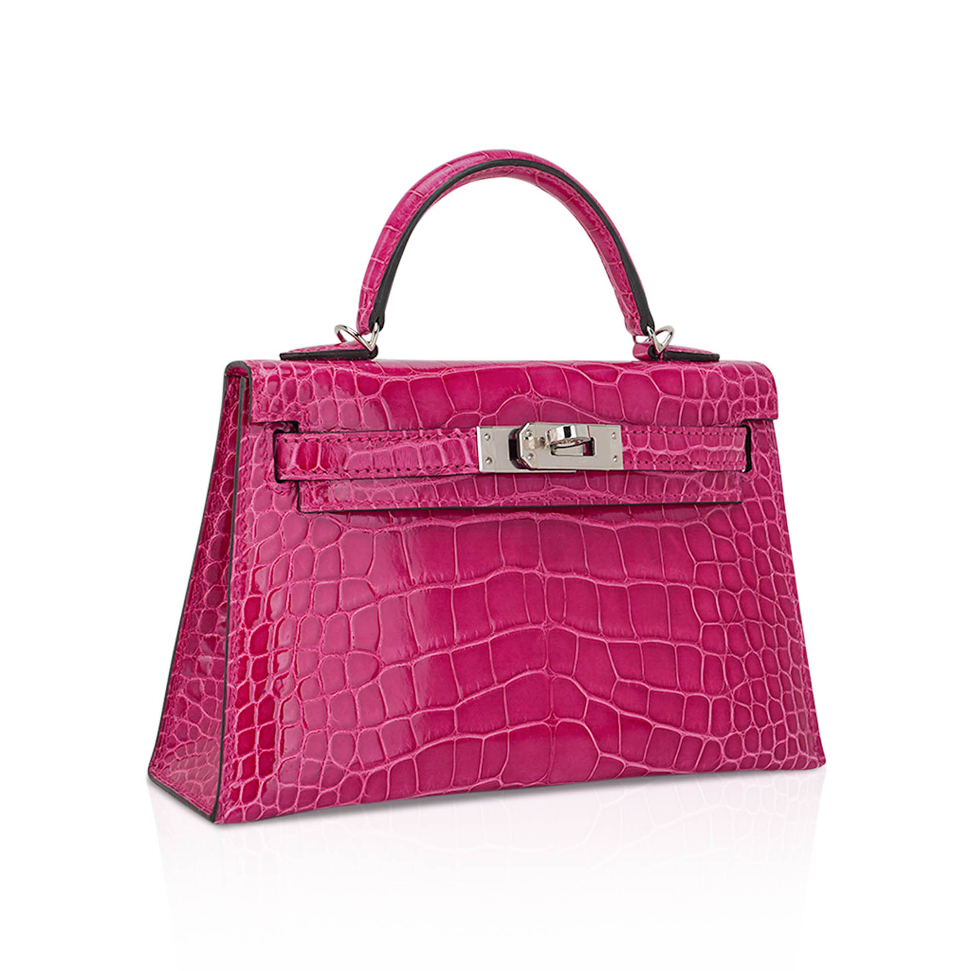 Hermès Mini Kelly 20 Sellier Rose Scheherazade Alligator Palladium Hardware – Limited Edition Hermes Limited Edition Mini Kelly 20 Sellier Rose Scheherazade Alligator Bag Palladium Hardware - View 2