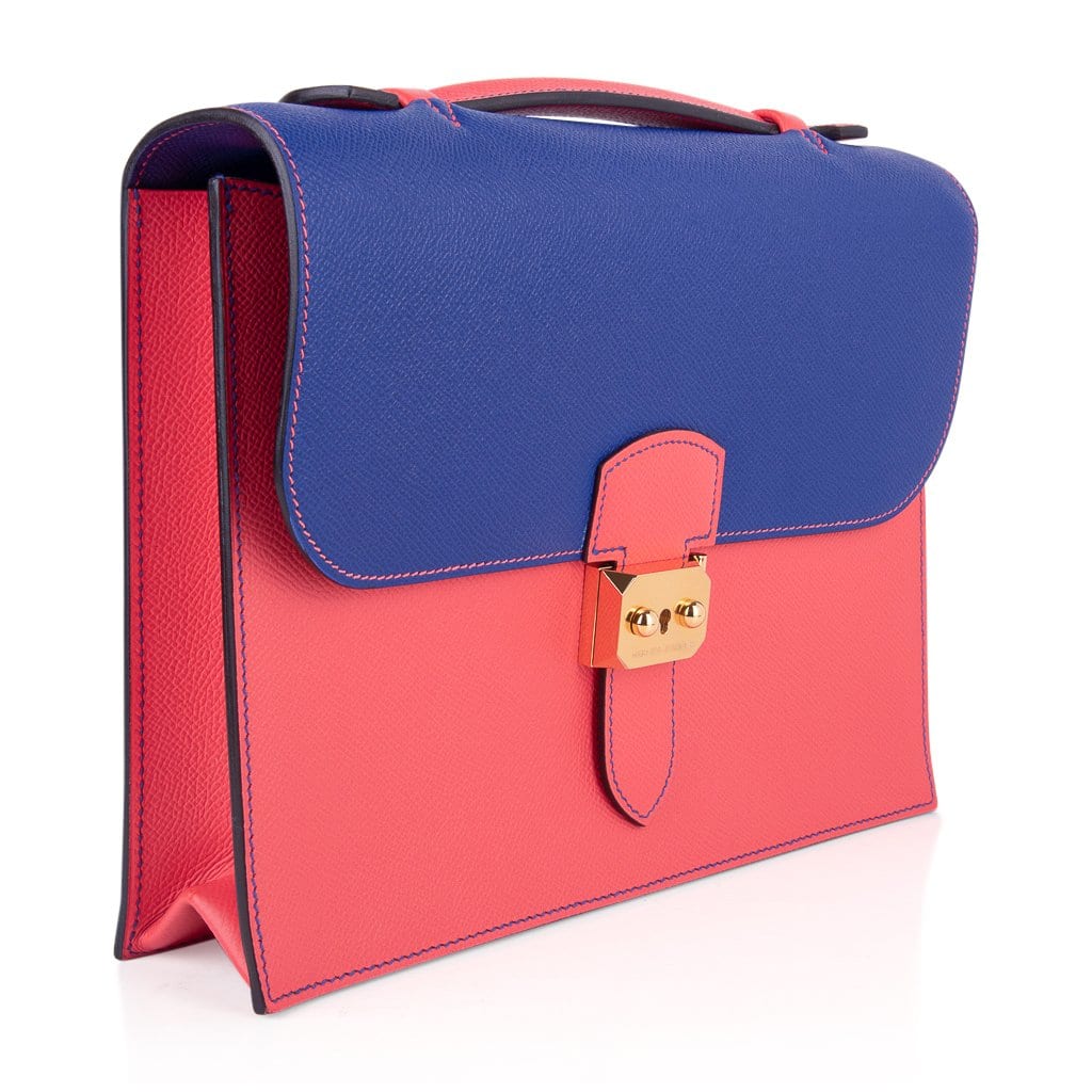 Hermès Special Order HSS Sac a Depeches 27 Electric Blue and Rose Jaipur Epsom with Gold Hardware – Limited Edition Hermes Limited Edition Special Order HSS Sac a Depeches 27 Bag Electric Blue & Rose Jaipur Epsom with Gold Hardware - View 2
