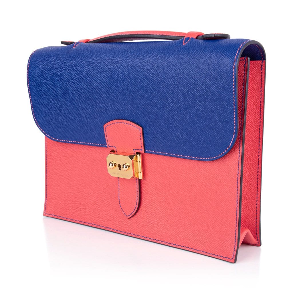 Hermès Special Order HSS Sac a Depeches 27 Electric Blue and Rose Jaipur Epsom with Gold Hardware – Limited Edition Hermes Limited Edition Special Order HSS Sac a Depeches 27 Bag Electric Blue & Rose Jaipur Epsom with Gold Hardware - View 3