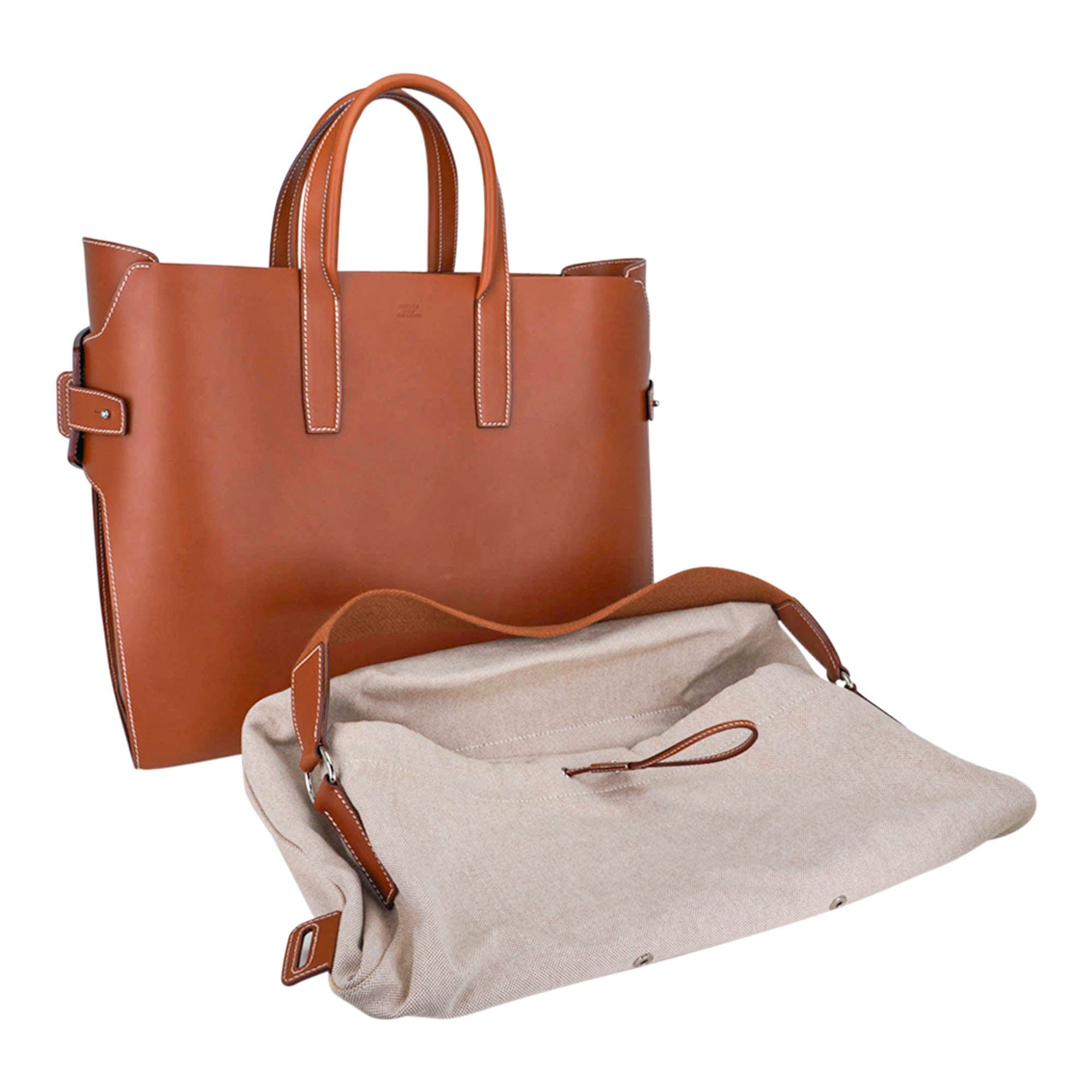 Hermès Cristobal Cabacity 45 Tote Fauve Vache Hunter Leather Removeable Toile with Palladium Hardware – Limited Edition Hermes Limited Edition Cristobal Cabacity 45 Tote Fauve Vache Hunter Leather Removeable Toile Bag with Palladium Hardware - view 5