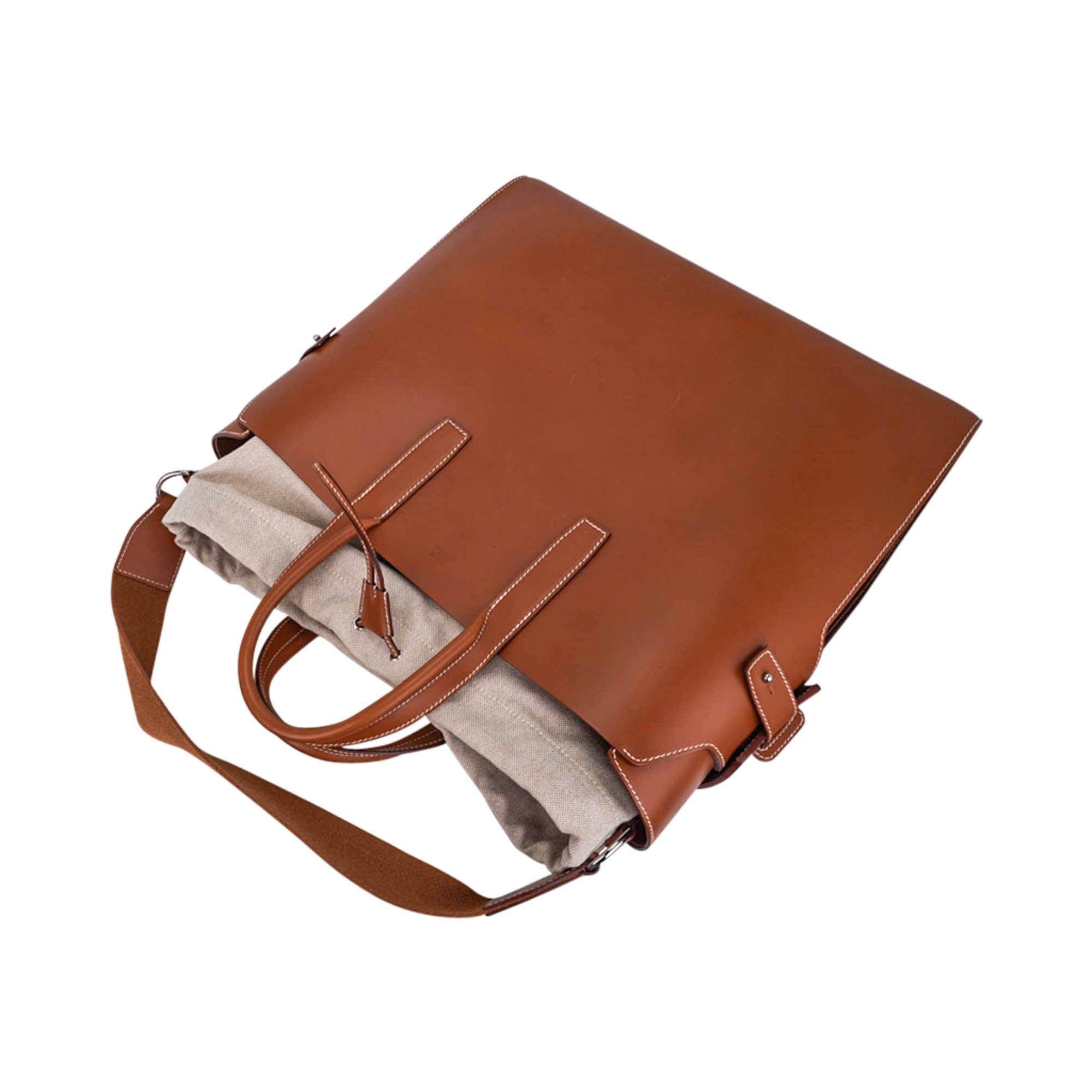 Hermès Cristobal Cabacity 45 Tote Fauve Vache Hunter Leather Removeable Toile with Palladium Hardware – Limited Edition Hermes Limited Edition Cristobal Cabacity 45 Tote Fauve Vache Hunter Leather Removeable Toile Bag with Palladium Hardware - view 8