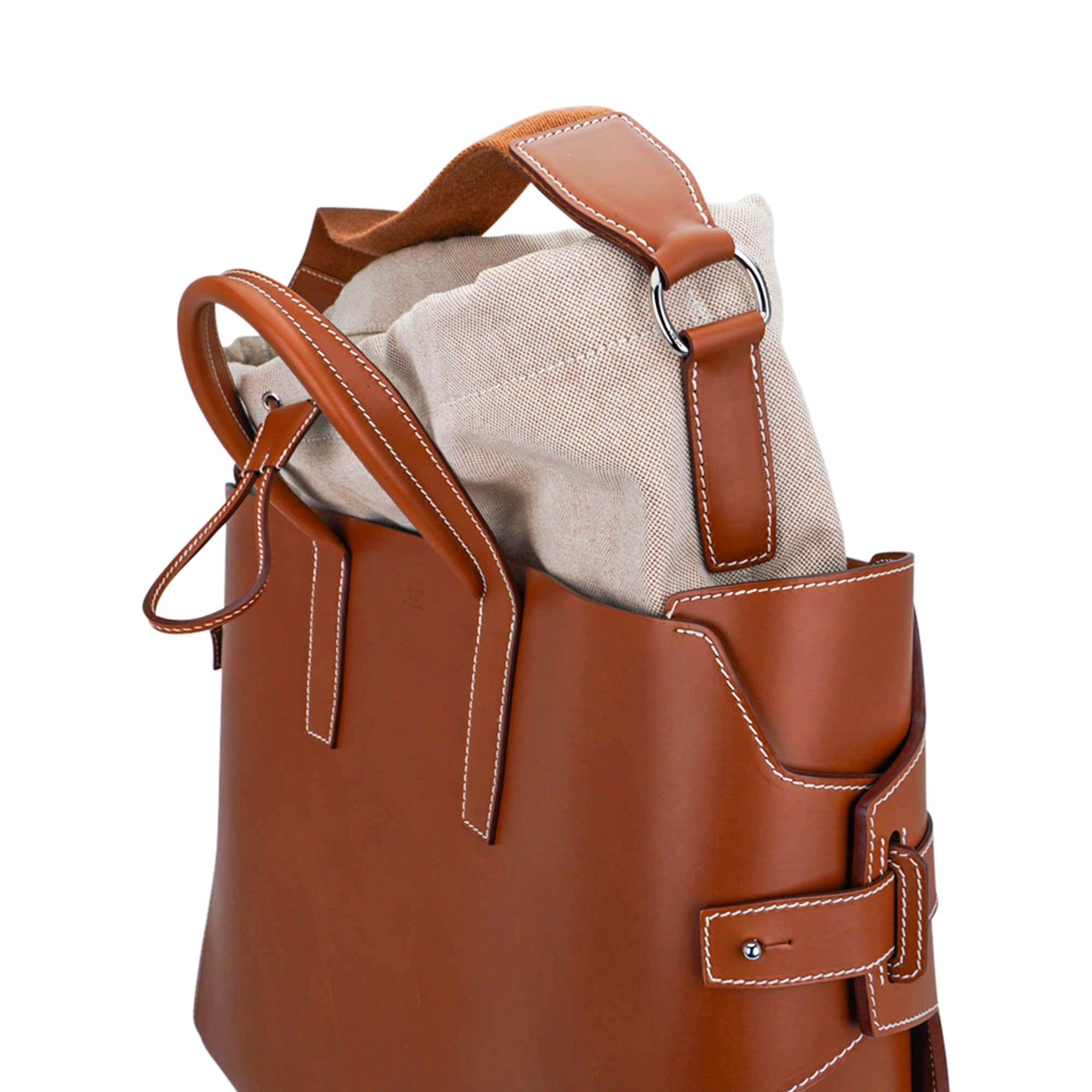 Hermès Cristobal Cabacity 45 Tote Fauve Vache Hunter Leather Removeable Toile with Palladium Hardware – Limited Edition Hermes Limited Edition Cristobal Cabacity 45 Tote Fauve Vache Hunter Leather Removeable Toile Bag with Palladium Hardware - view 9