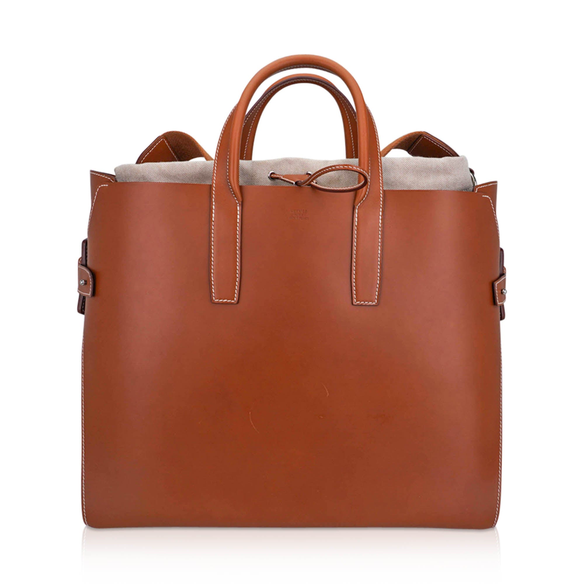Hermès Cristobal Cabacity 45 Tote Fauve Vache Hunter Leather Removeable Toile with Palladium Hardware – Limited Edition Hermes Limited Edition Cristobal Cabacity 45 Tote Fauve Vache Hunter Leather Removeable Toile Bag with Palladium Hardware - view 3
