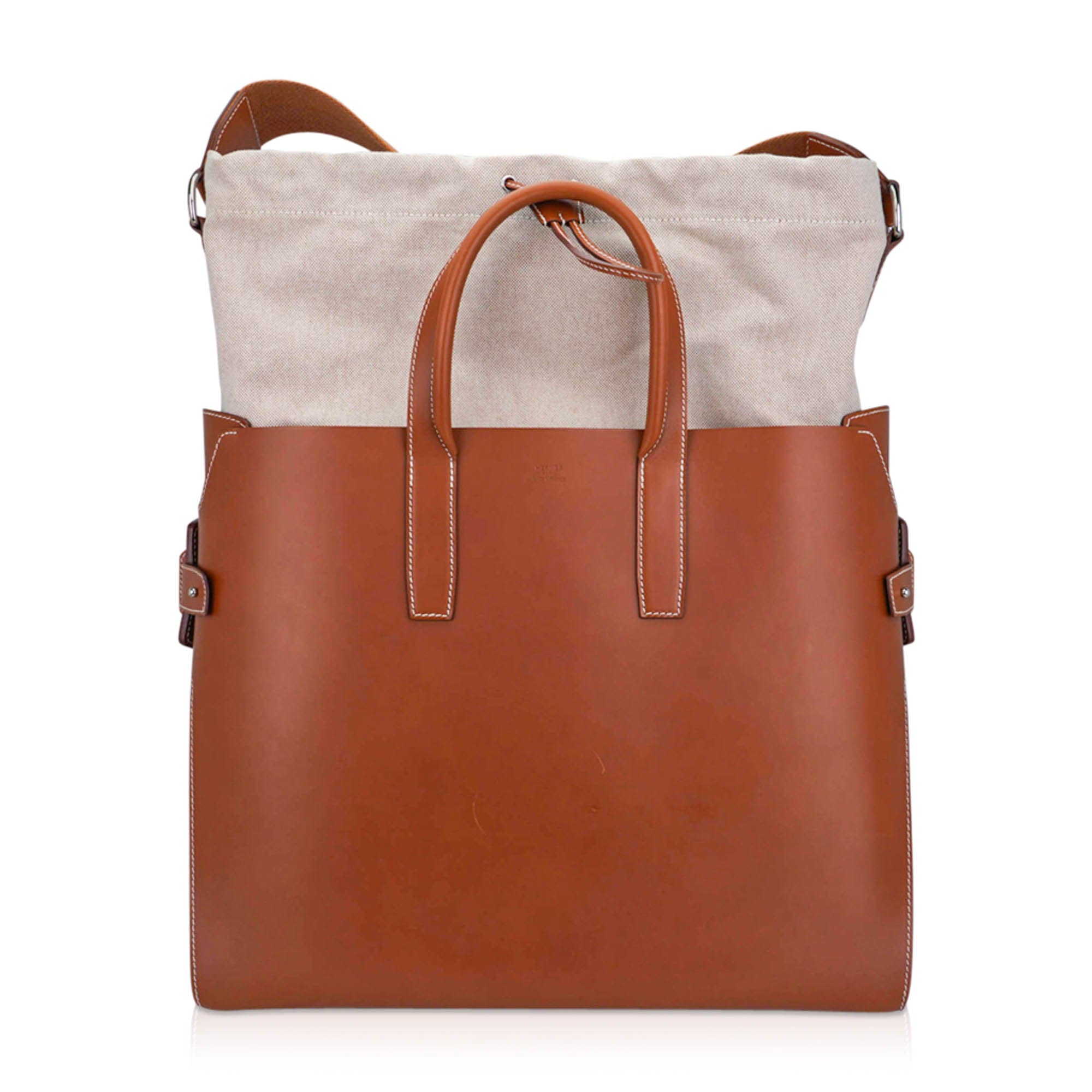 Hermès Cristobal Cabacity 45 Tote Fauve Vache Hunter Leather Removeable Toile with Palladium Hardware – Limited Edition Hermes Limited Edition Cristobal Cabacity 45 Tote Fauve Vache Hunter Leather Removeable Toile Bag with Palladium Hardware