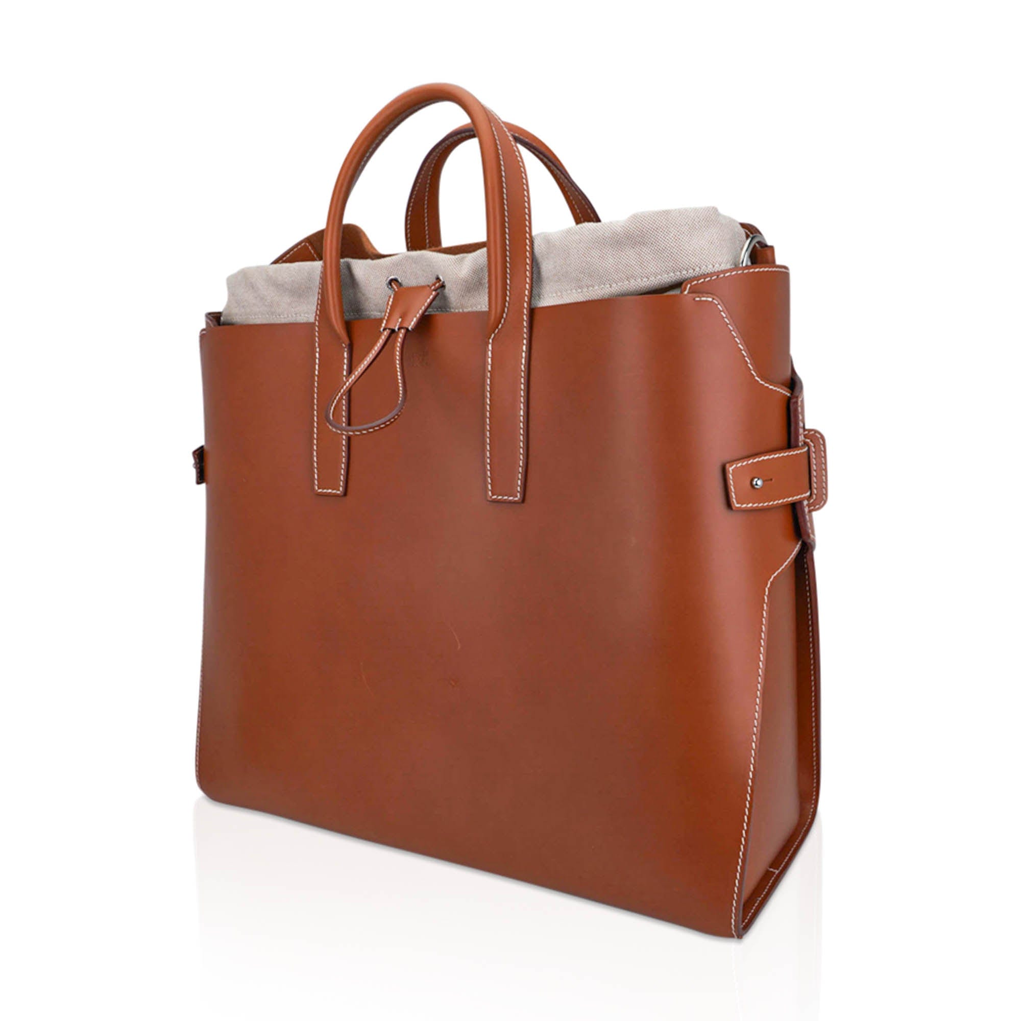 Hermès Cristobal Cabacity 45 Tote Fauve Vache Hunter Leather Removeable Toile with Palladium Hardware – Limited Edition Hermes Limited Edition Cristobal Cabacity 45 Tote Fauve Vache Hunter Leather Removeable Toile Bag with Palladium Hardware - view 4