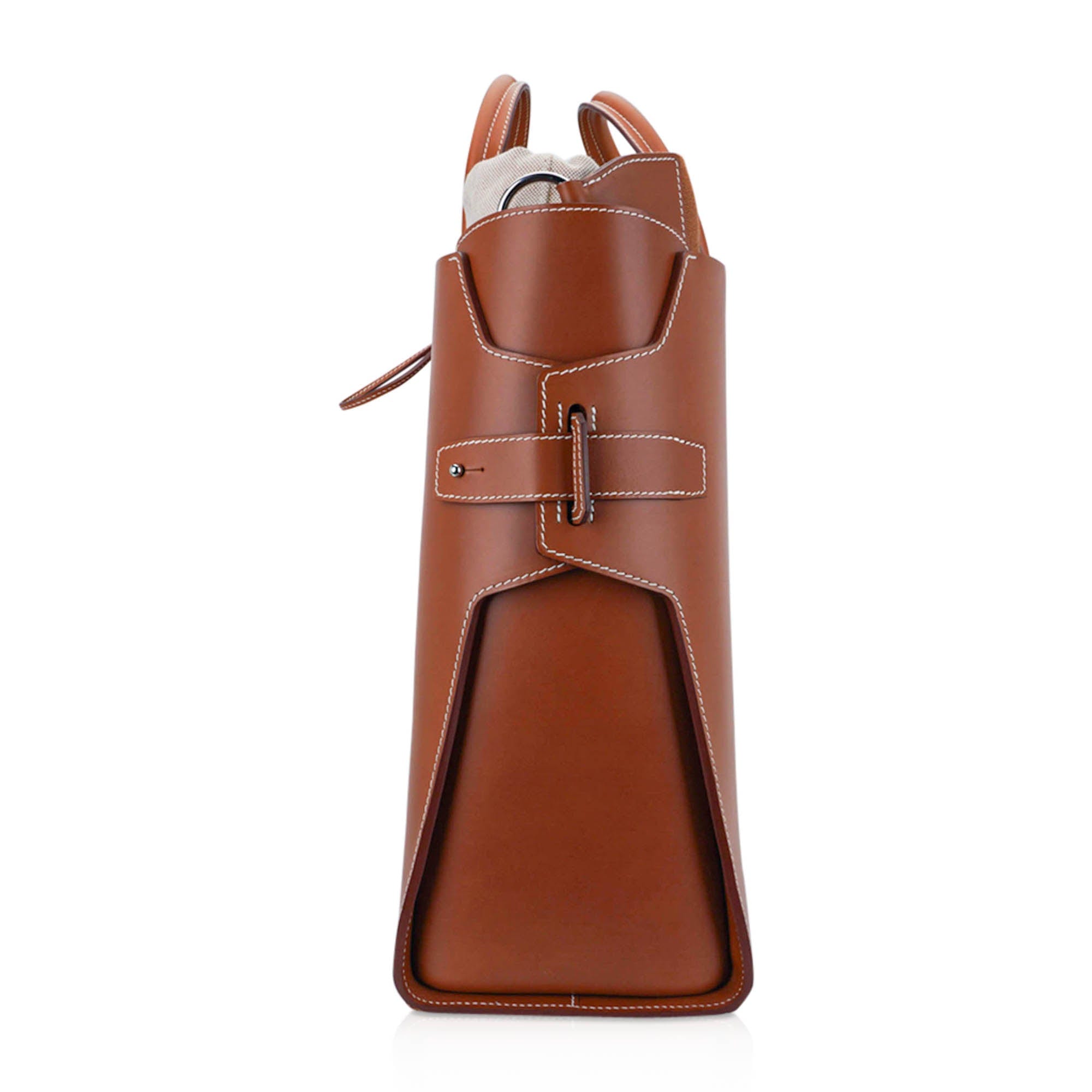 Hermès Cristobal Cabacity 45 Tote Fauve Vache Hunter Leather Removeable Toile with Palladium Hardware – Limited Edition Hermes Limited Edition Cristobal Cabacity 45 Tote Fauve Vache Hunter Leather Removeable Toile Bag with Palladium Hardware - view 7