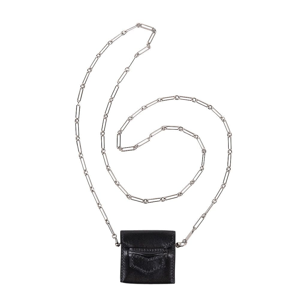 Hermès Micro Sac Noir 46 MM Noir Villandry Paper Clip Chain Palladium Hardware – Limited Edition Hermes Micro Sac Limited Edition Noir 46 MM Noir Villandry Paper Clip Chain Bag Palladium Hardware