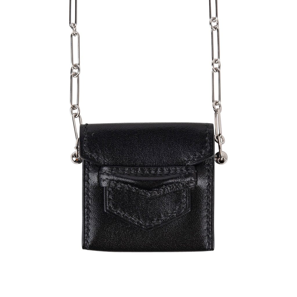 Hermès Micro Sac Noir 46 MM Noir Villandry Paper Clip Chain Palladium Hardware – Limited Edition Hermes Micro Sac Limited Edition Noir 46 MM Noir Villandry Paper Clip Chain Bag Palladium Hardware - view 3