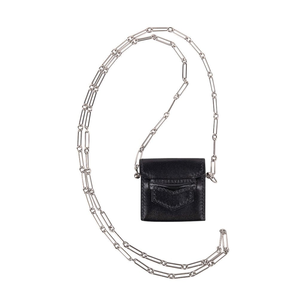 Hermès Micro Sac Noir 46 MM Noir Villandry Paper Clip Chain Palladium Hardware – Limited Edition Hermes Micro Sac Limited Edition Noir 46 MM Noir Villandry Paper Clip Chain Bag Palladium Hardware - view 6