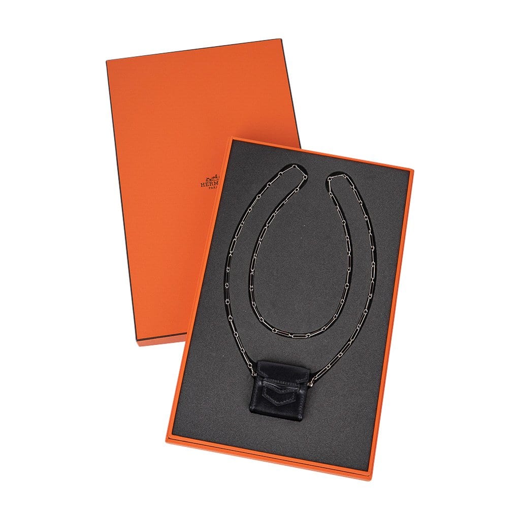 Hermès Micro Sac Noir 46 MM Noir Villandry Paper Clip Chain Palladium Hardware – Limited Edition Hermes Micro Sac Limited Edition Noir 46 MM Noir Villandry Paper Clip Chain Bag Palladium Hardware - view 8