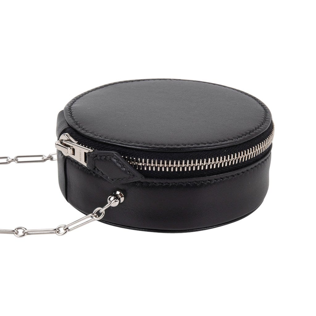 Hermès Micro Rond Veau Noir Villandry Paper Clip Chain – Limited Edition Hermes Limited Edition Micro Rond Veau Noir Villandry Bag Paper Clip Chain - view 5