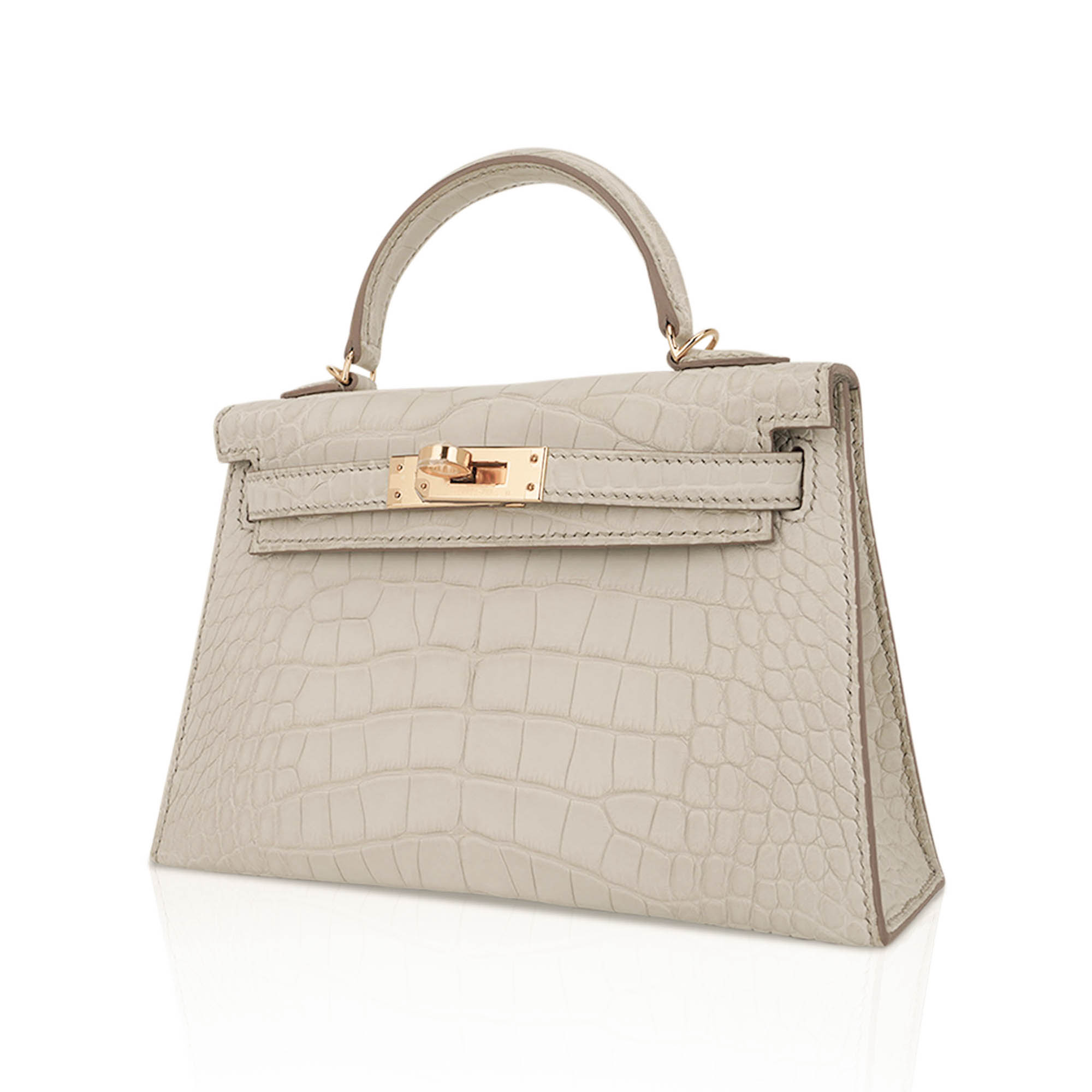 Hermès Mini Kelly 20 Sellier Beton Matte Alligator with Gold Hardware – Limited Edition Hermes Limited Edition Mini Kelly 20 Sellier Beton Matte Alligator Bag with Gold Hardware - view 4