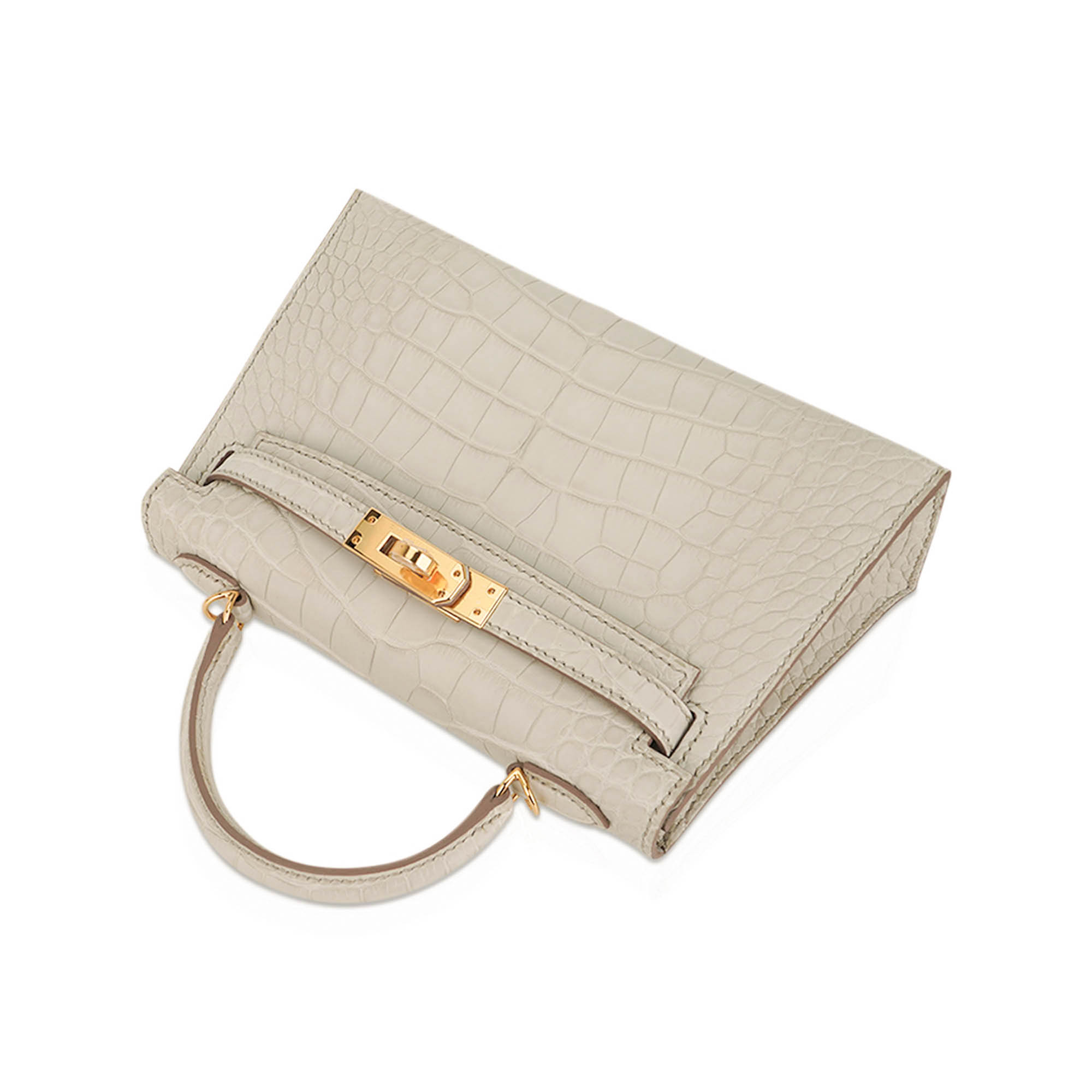 Hermès Mini Kelly 20 Sellier Beton Matte Alligator with Gold Hardware – Limited Edition Hermes Limited Edition Mini Kelly 20 Sellier Beton Matte Alligator Bag with Gold Hardware - view 9