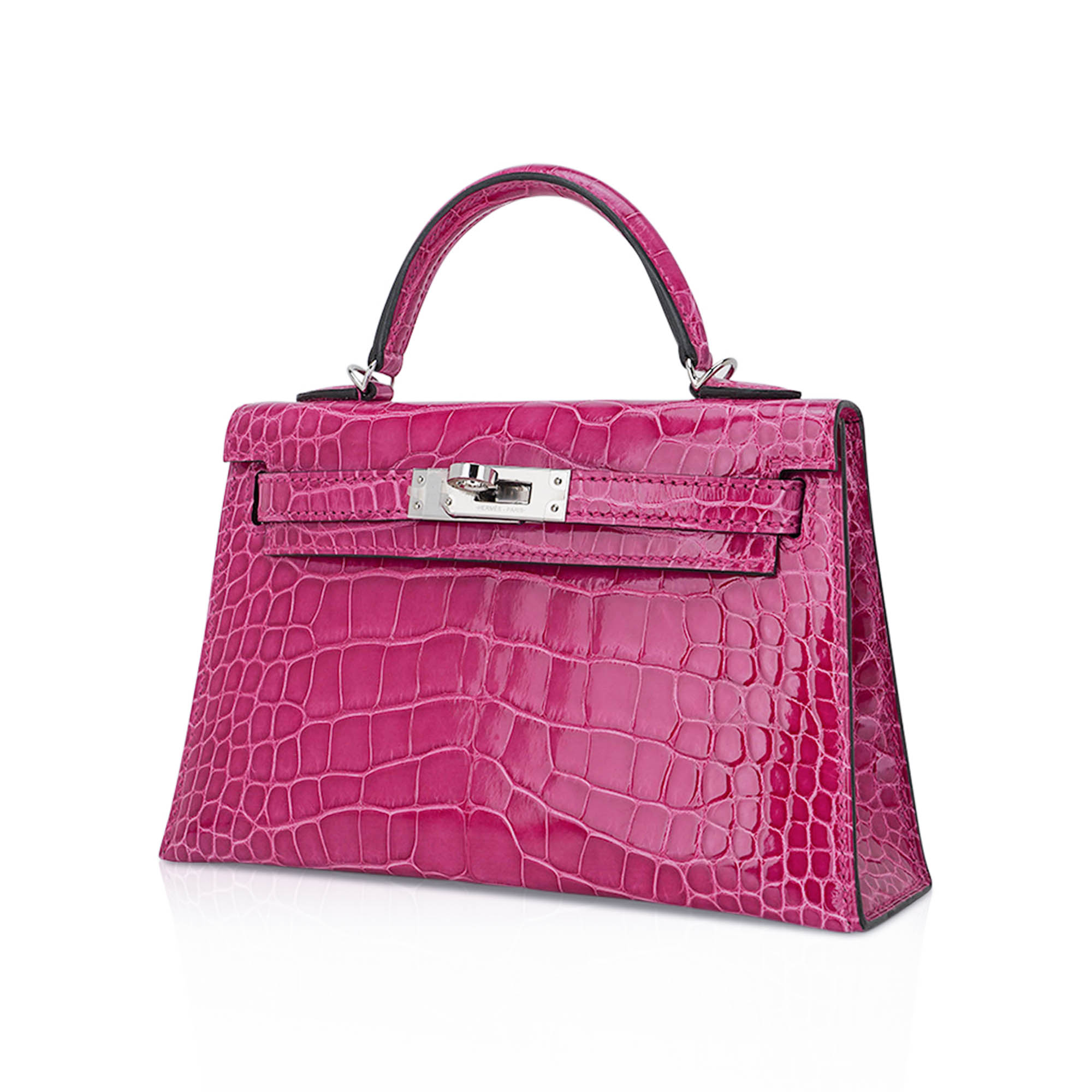 Hermès Mini Kelly 20 Sellier Rose Scheherazade Alligator Palladium Hardware – Limited Edition Hermes Limited Edition Mini Kelly 20 Sellier Rose Scheherazade Alligator Bag Palladium Hardware - view 4