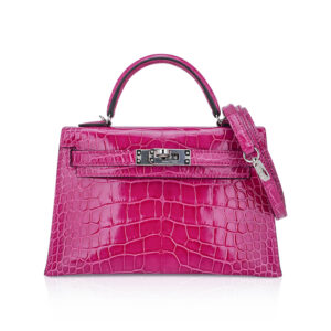 Hermes Limited Edition Mini Kelly 20 Sellier Rose Scheherazade Alligator Bag Palladium Hardware