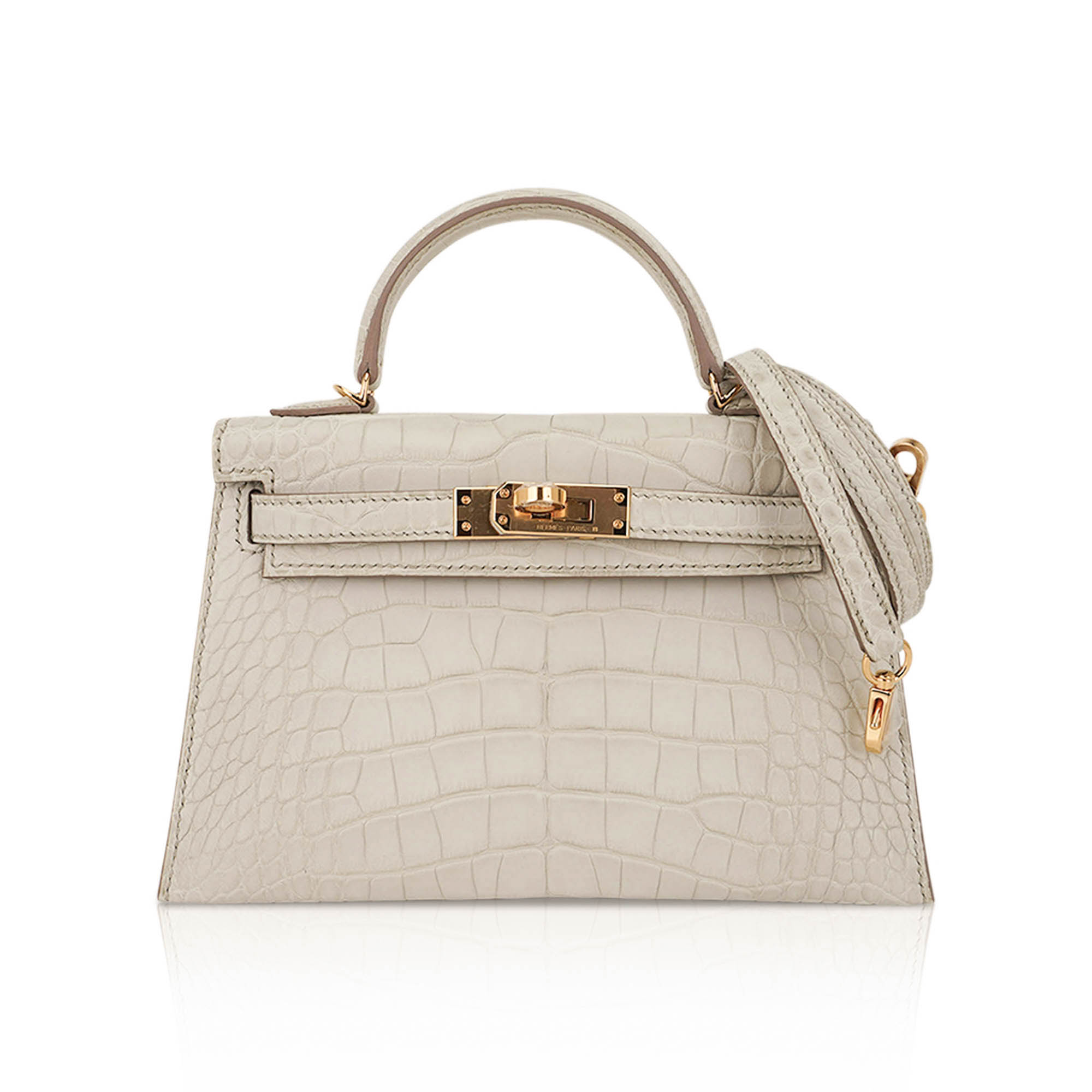 Hermès Mini Kelly 20 Sellier Beton Matte Alligator with Gold Hardware – Limited Edition Hermes Limited Edition Mini Kelly 20 Sellier Beton Matte Alligator Bag with Gold Hardware - view 8