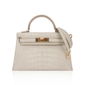Hermes Limited Edition Mini Kelly 20 Sellier Beton Matte Alligator Bag with Gold Hardware