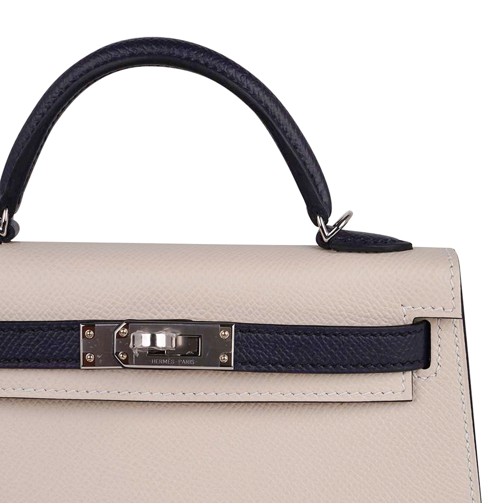 Hermès Special Order HSS Mini Kelly 20 Sellier Craie and Blue Indigo Epsom Leather with Palladium Hardware Hermes Special Order HSS Mini Kelly 20 Bag Sellier Craie & Blue Indigo Epsom Leather with Palladium Hardware - view 7