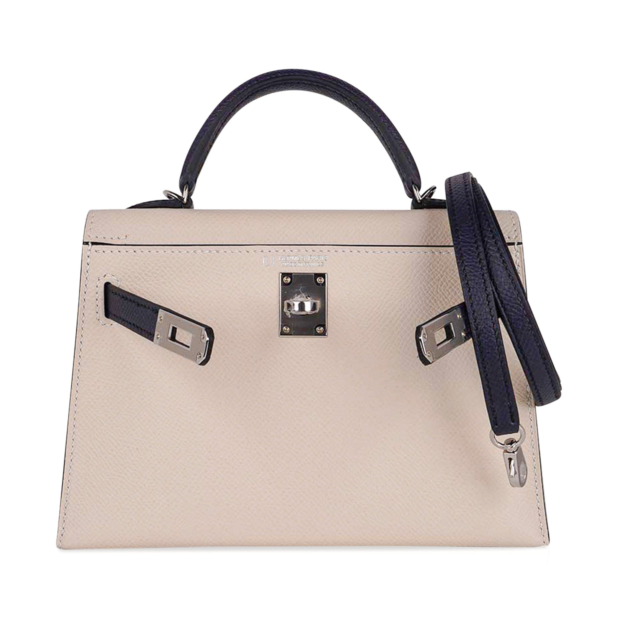Hermès Special Order HSS Mini Kelly 20 Sellier Craie and Blue Indigo Epsom Leather with Palladium Hardware Hermes Special Order HSS Mini Kelly 20 Bag Sellier Craie & Blue Indigo Epsom Leather with Palladium Hardware - view 3