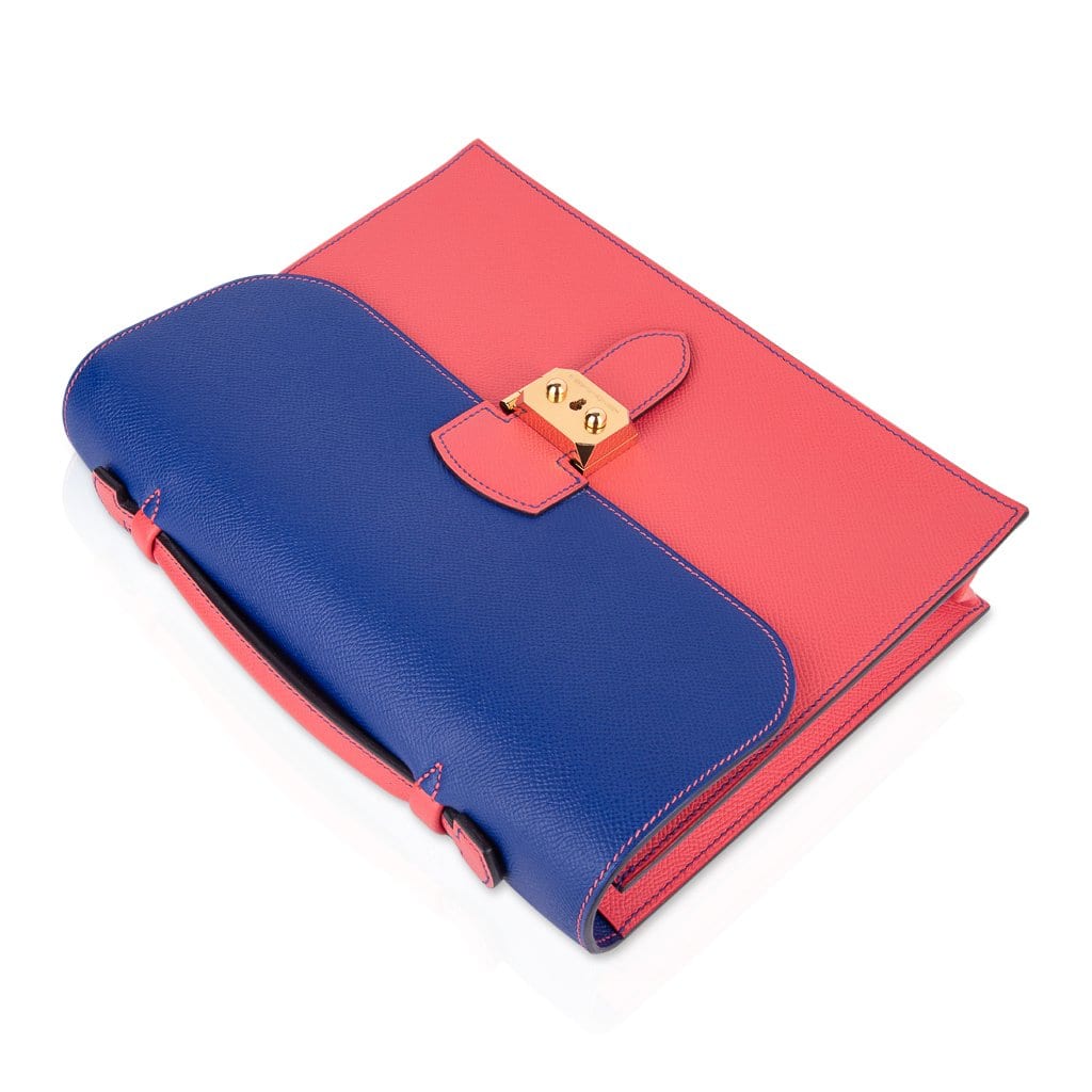 Hermès Special Order HSS Sac a Depeches 27 Electric Blue and Rose Jaipur Epsom with Gold Hardware – Limited Edition Hermes Limited Edition Special Order HSS Sac a Depeches 27 Bag Electric Blue & Rose Jaipur Epsom with Gold Hardware - view 6