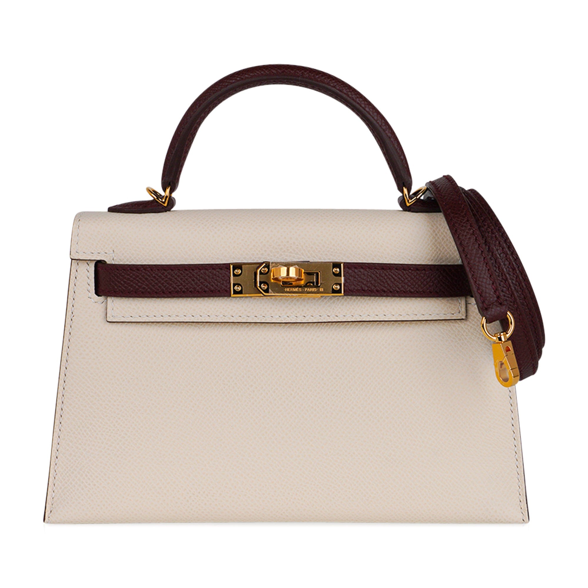 Hermès Special Order HSS Mini Kelly 20 Sellier Nata and Bordeaux Epsom Leather with Gold Hardware Hermes Special Order HSS Mini Kelly 20 Sellier Bag Nata & Bordeaux Epsom Leather with Gold Hardware
