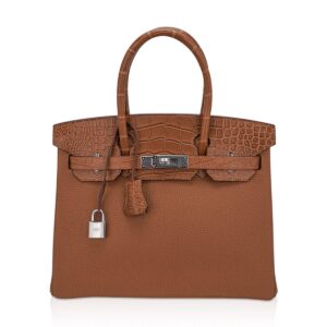 Hermes Birkin Touch 30 Bag Gold Matte Alligator / Togo Limited Edition