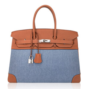 Hermes Birkin 35 Vintage Gold Togo Blue Denim Palladium Limited Edition Rare