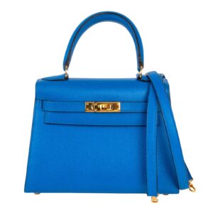 Hermes Vintage Kelly 20 Sellier Mini Blue de France Courchevel Gold Hardware