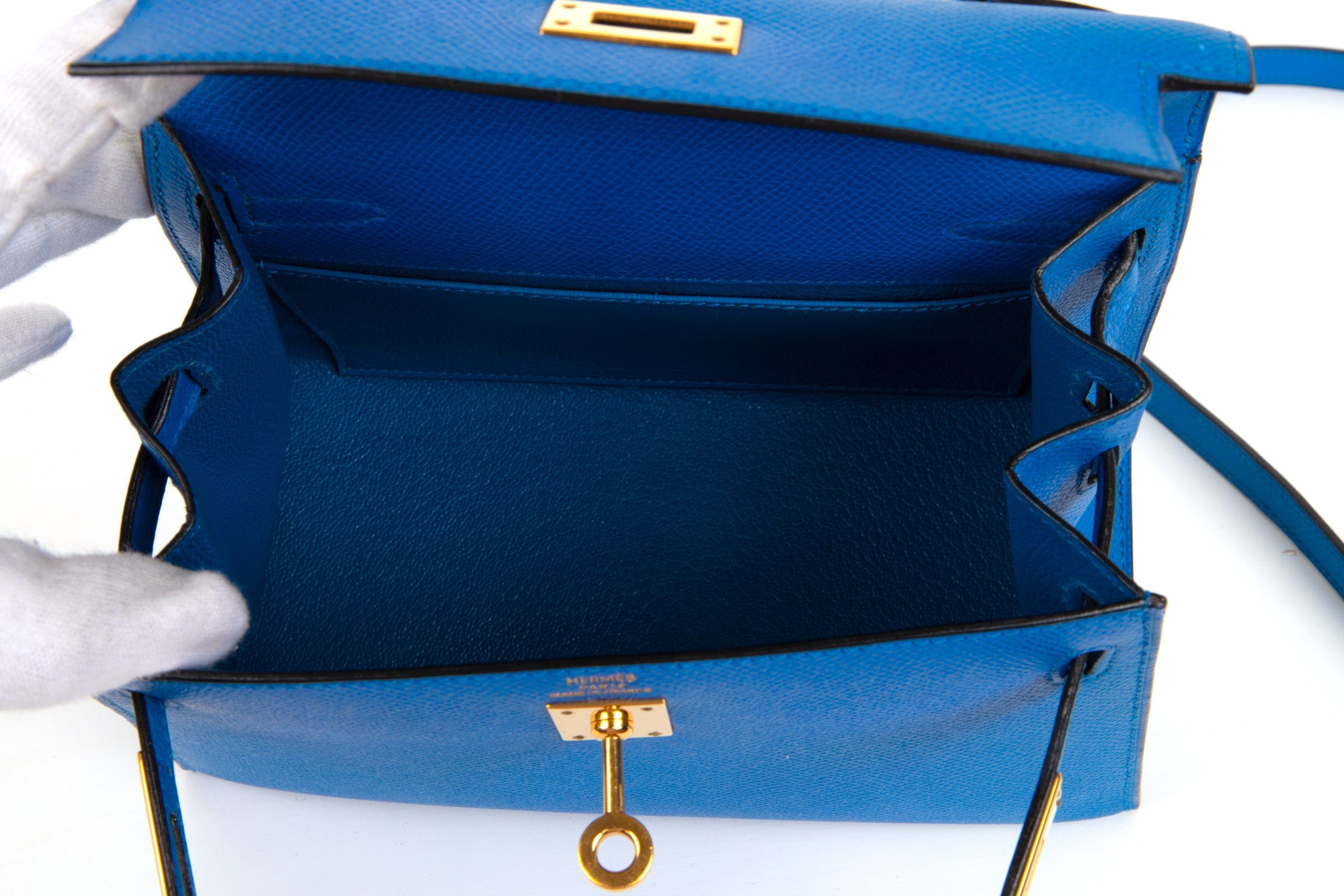 Hermès Vintage Kelly 20 Sellier Mini Blue de France Courchevel Gold Hardware Hermes Vintage Kelly 20 Sellier Mini Blue de France Courchevel Gold Hardware - View 7