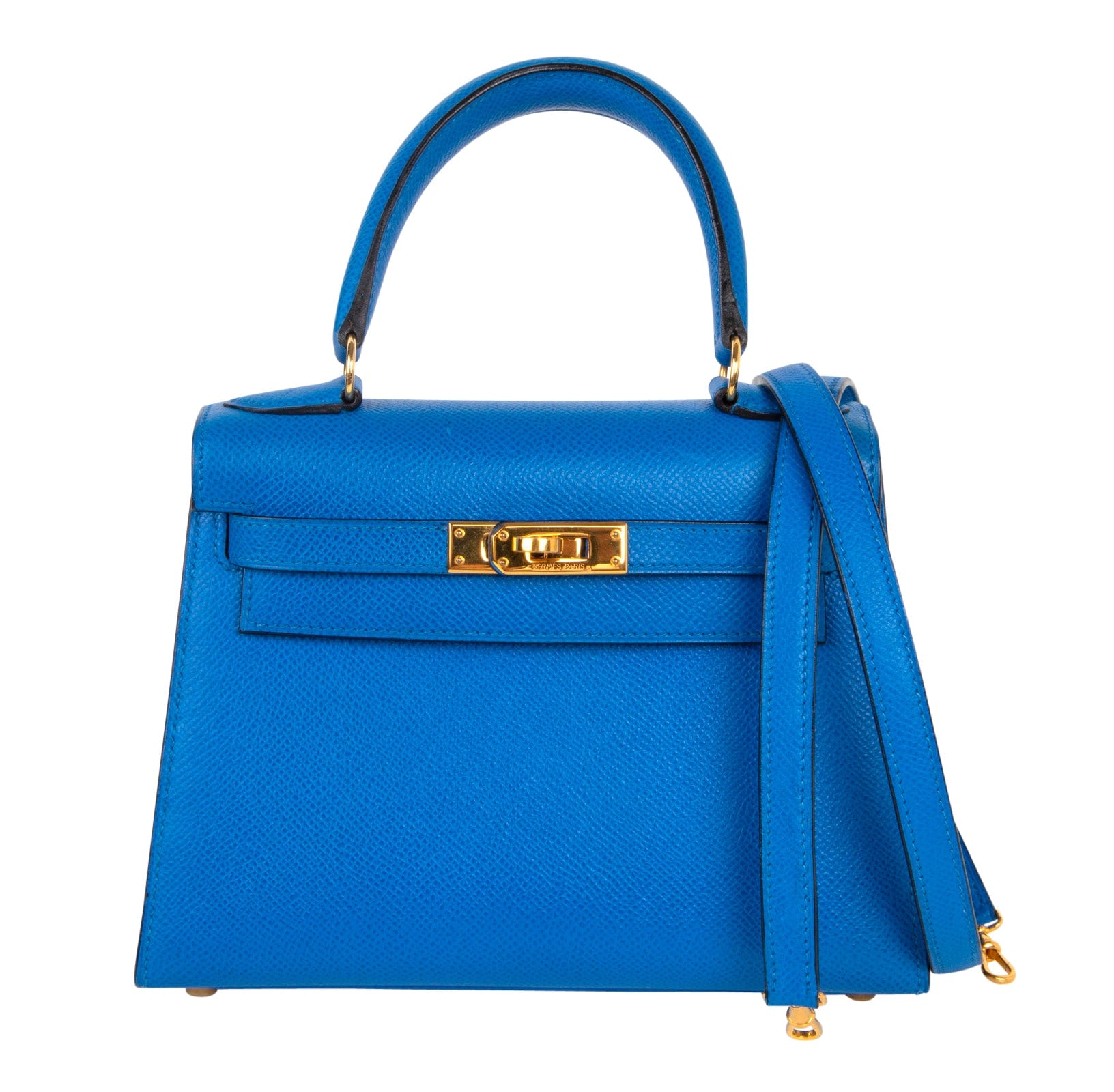 Hermès Vintage Kelly 20 Sellier Mini Blue de France Courchevel Gold Hardware Hermes Vintage Kelly 20 Sellier Mini Blue de France Courchevel Gold Hardware