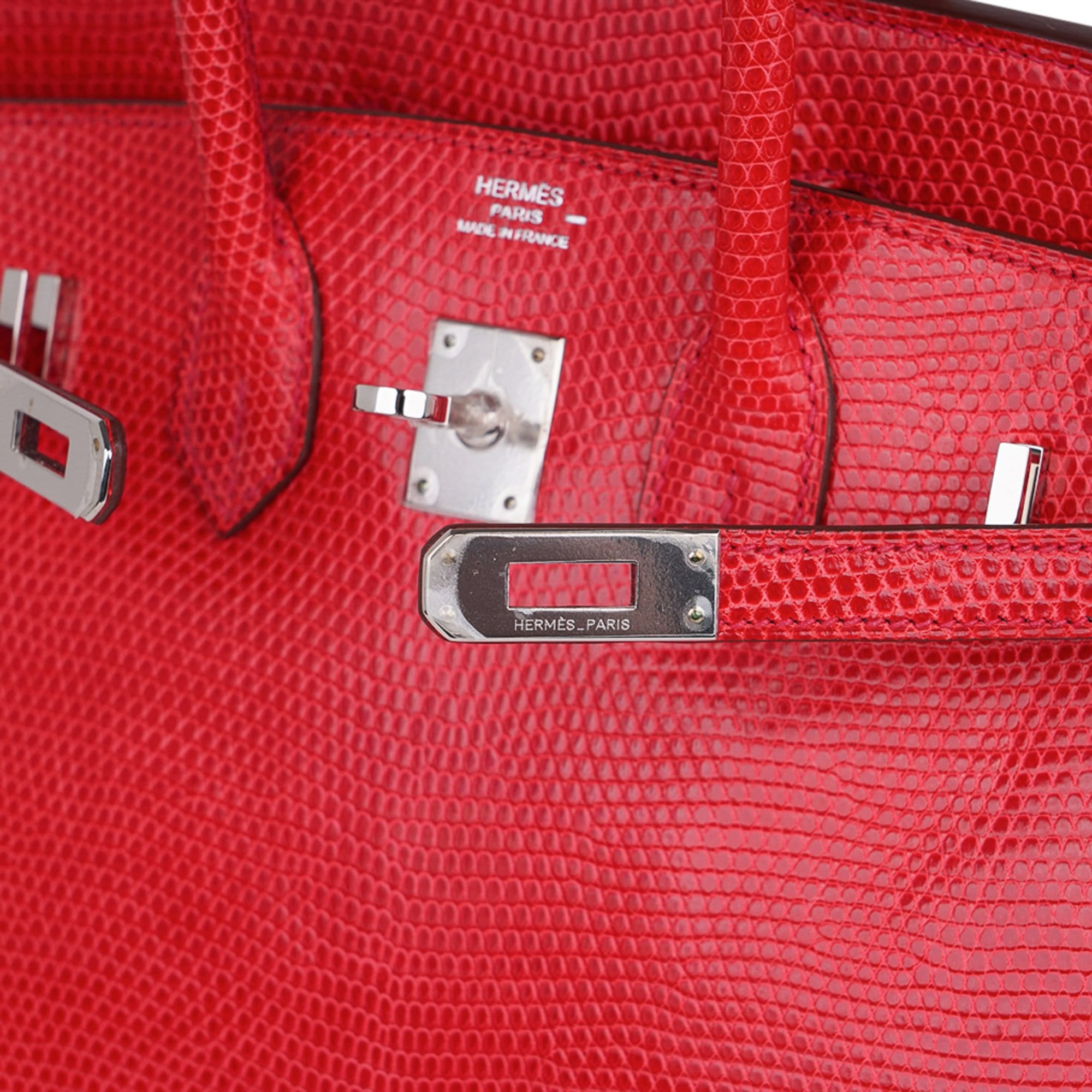 Hermès Birkin 25 Rouge Exotic Lizard with Palladium Hardware – Limited Edition Hermes Limited Edition Birkin 25 Bag Rouge Exotic Lizard with Palladium Hardware - view 5