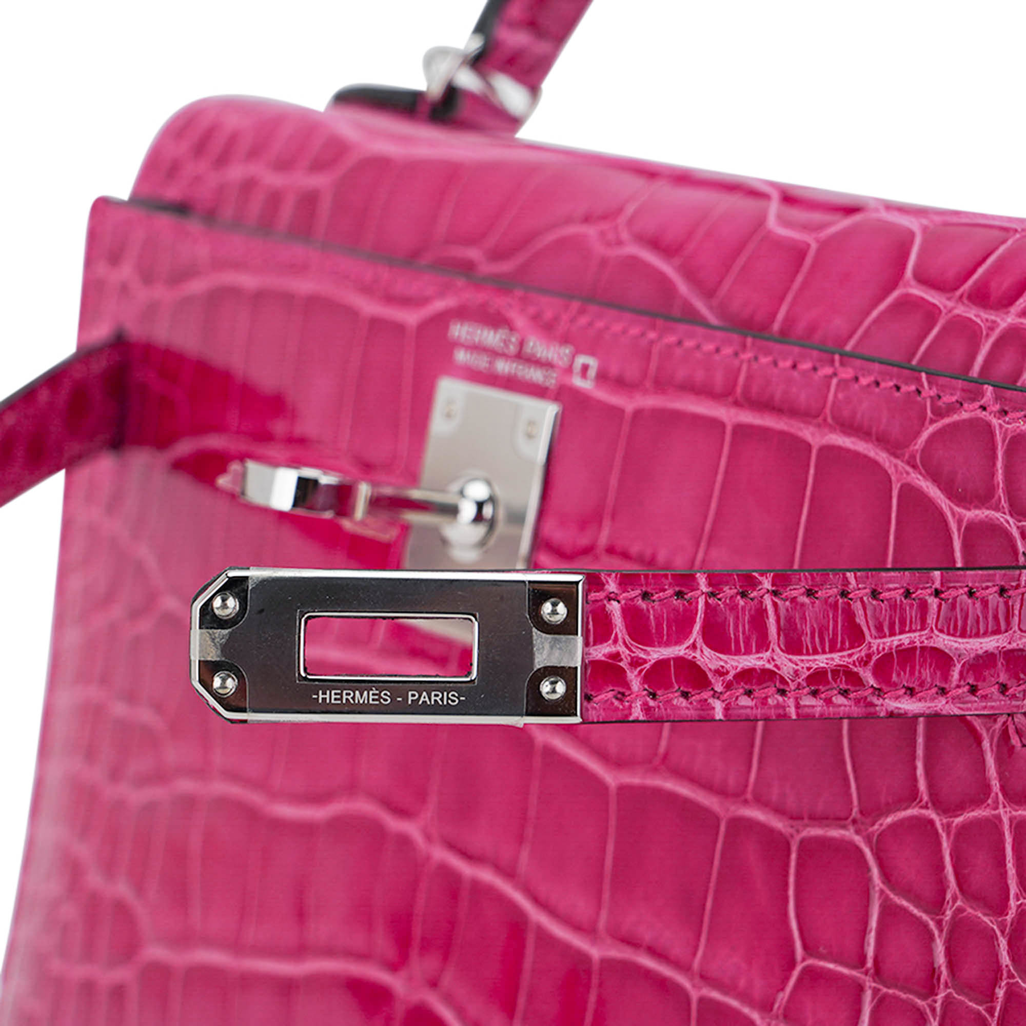 Hermès Mini Kelly 20 Sellier Rose Scheherazade Alligator Palladium Hardware – Limited Edition Hermes Limited Edition Mini Kelly 20 Sellier Rose Scheherazade Alligator Bag Palladium Hardware - view 5