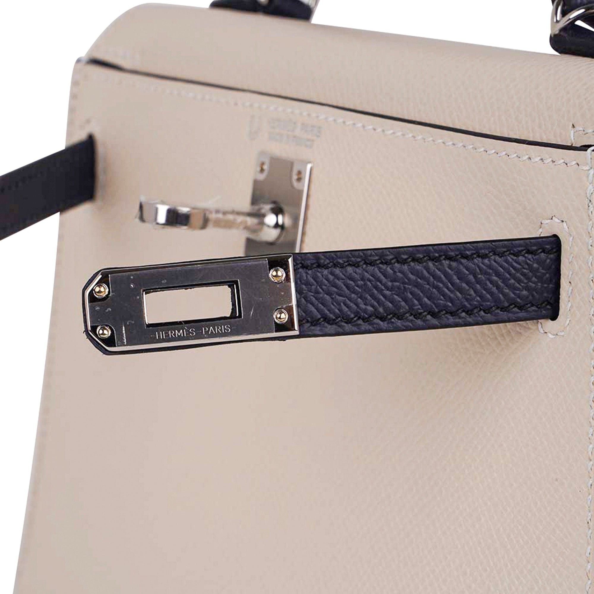 Hermès Special Order HSS Mini Kelly 20 Sellier Craie and Blue Indigo Epsom Leather with Palladium Hardware Hermes Special Order HSS Mini Kelly 20 Bag Sellier Craie & Blue Indigo Epsom Leather with Palladium Hardware - view 5