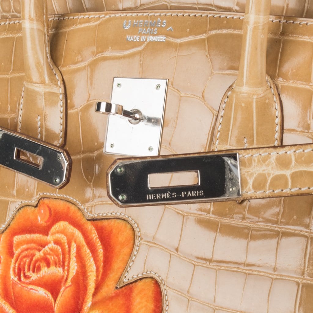Hermès HSS Birkin 35 Poussiere la Rosee Porosus Crocodile with Palladium Hardware – Limited Edition Hermes Limited Edition HSS Birkin 35 Bag Poussiere La Rosee Porosus Crocodile with Palladium Hardware - view 7
