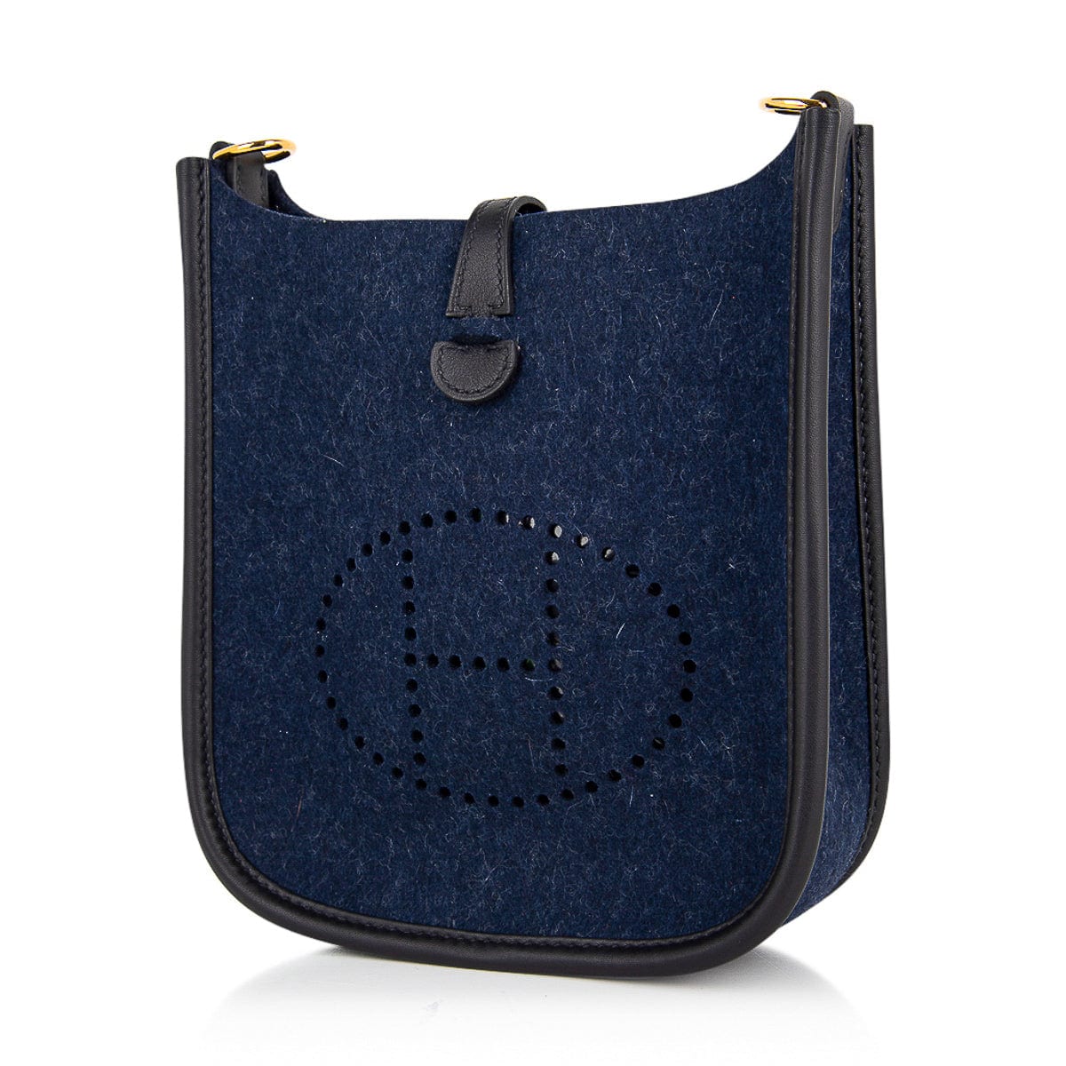 Hermès Mini Evelyne TPM Blue Feutre Black Swift Leather with Gold Hardware – Limited Edition Hermes Limited Edition Mini Evelyne TPM Bag Blue Feutre Black Swift Leather with Gold Hardware - view 4