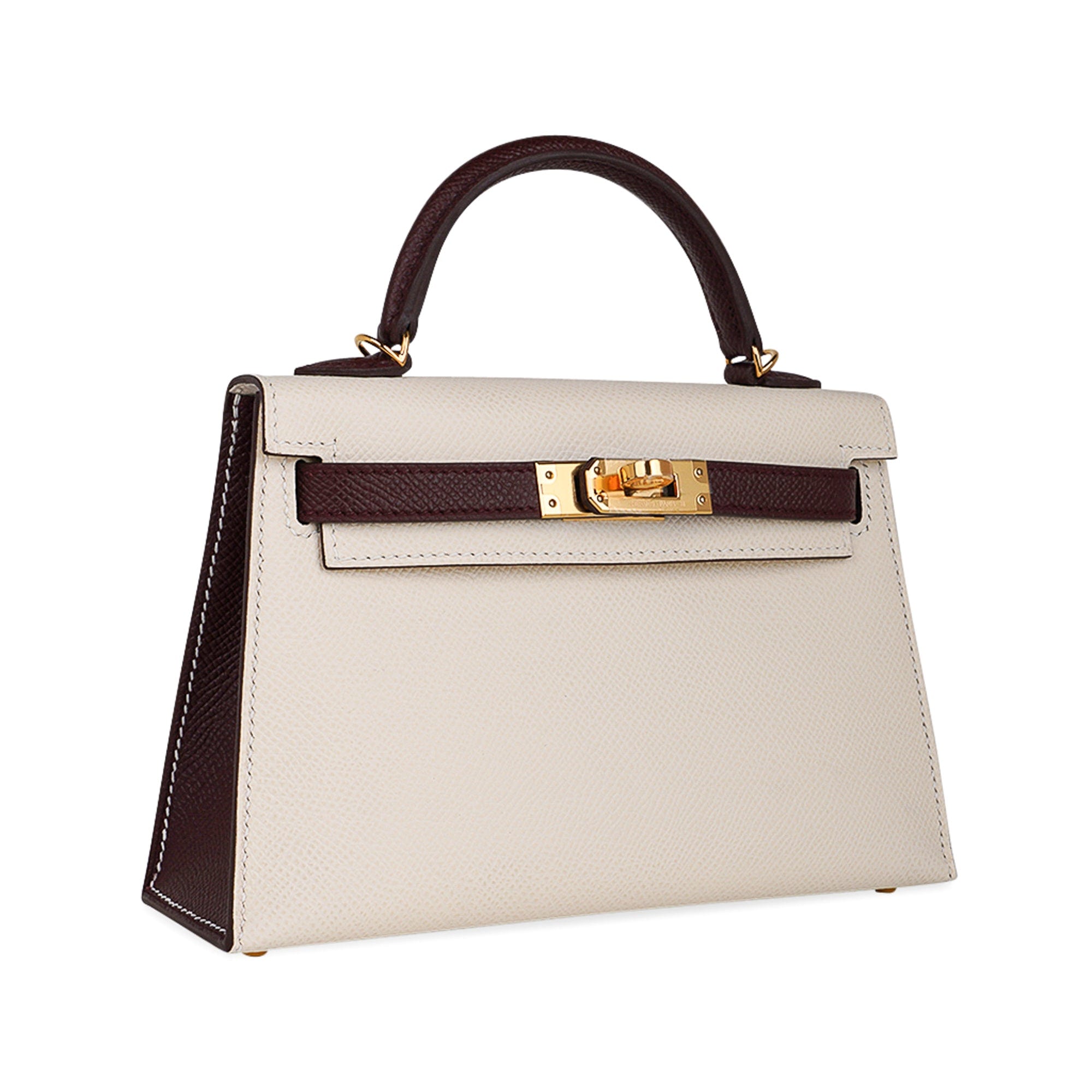 Hermès Special Order HSS Mini Kelly 20 Sellier Nata and Bordeaux Epsom Leather with Gold Hardware Hermes Special Order HSS Mini Kelly 20 Sellier Bag Nata & Bordeaux Epsom Leather with Gold Hardware - view 5