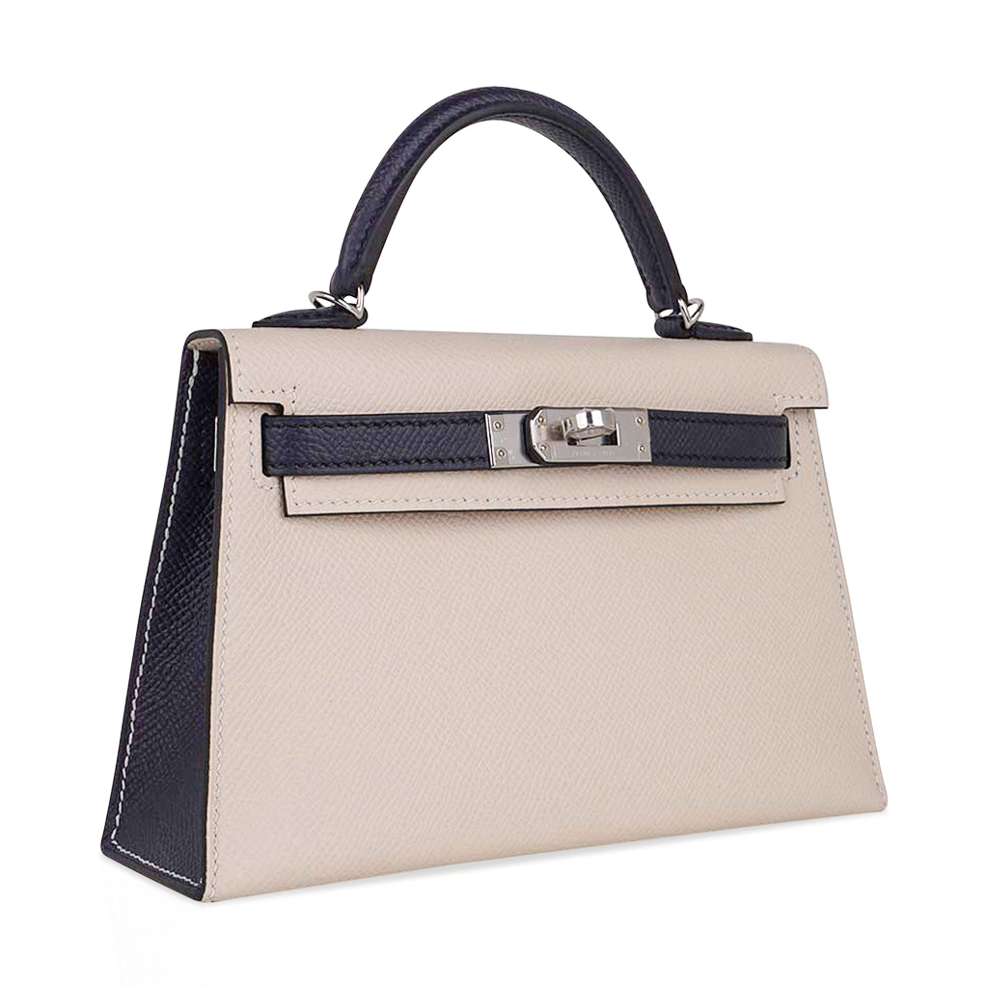 Hermès Special Order HSS Mini Kelly 20 Sellier Craie and Blue Indigo Epsom Leather with Palladium Hardware Hermes Special Order HSS Mini Kelly 20 Bag Sellier Craie & Blue Indigo Epsom Leather with Palladium Hardware - view 2
